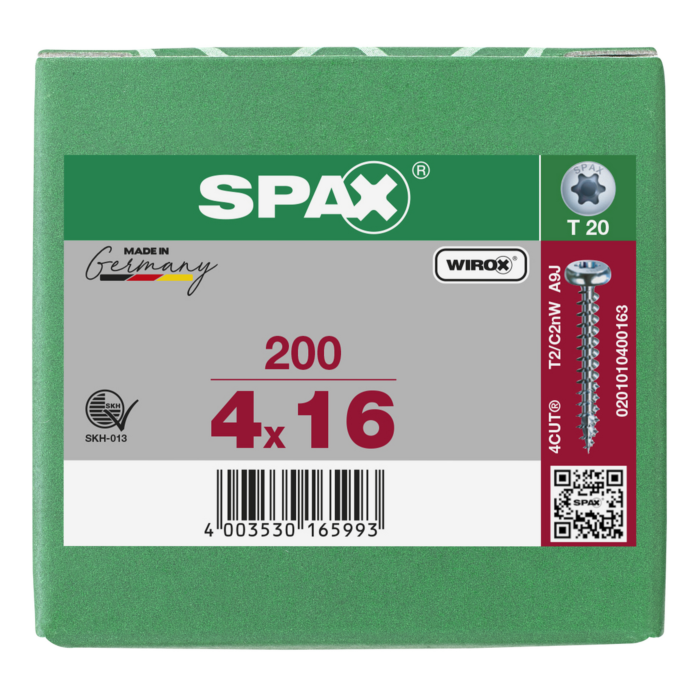 Spax spaanplaatschroeven T20 cilinderkop verzinkt 4 x 16 mm voldraad 200 stuks