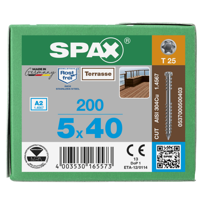 Spax vlonderschroeven T25 RVS A2 5 mm (Voorzijde)