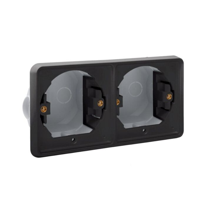 Niko new hydro zwarte spuitwaterdichte inbouwkader 2-voudig horizontaal