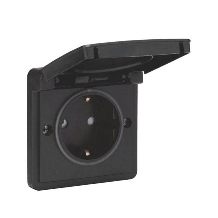 Niko new hydro zwarte spuitwaterdichte wandcontactdoos 1-voudig