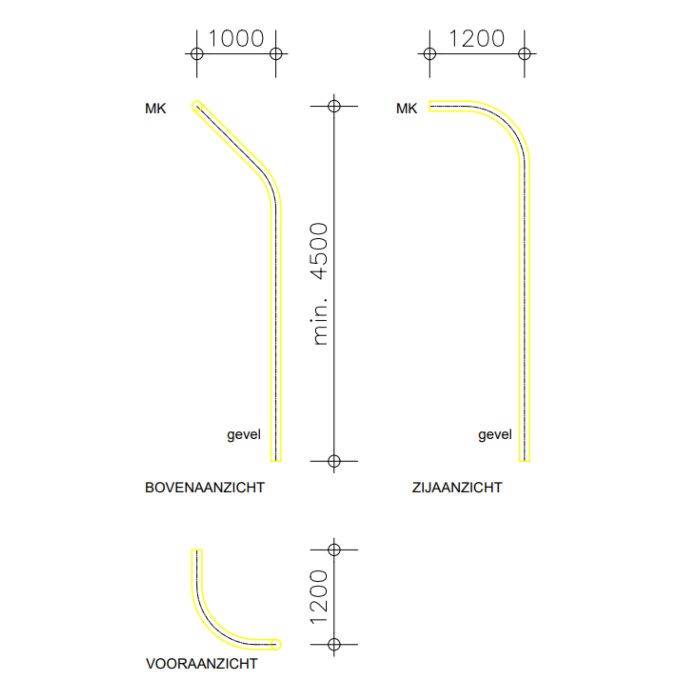 Maatwerk-invoerbocht-gas-geel-63-8-mtr-45-graden-opzij-90-graden-omhoog-1-2-meter-hoog