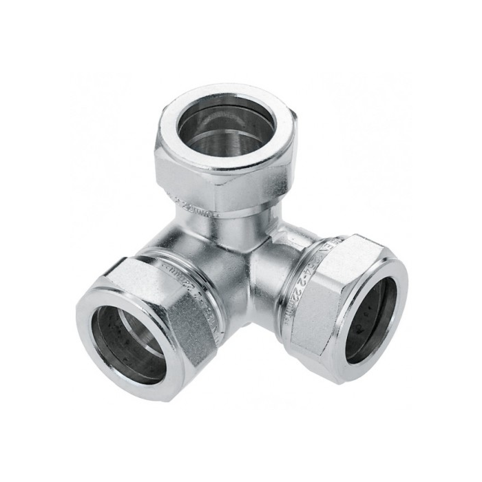 Bonfix messing hoek T-stuk 90° 3 x knel vernikkeld