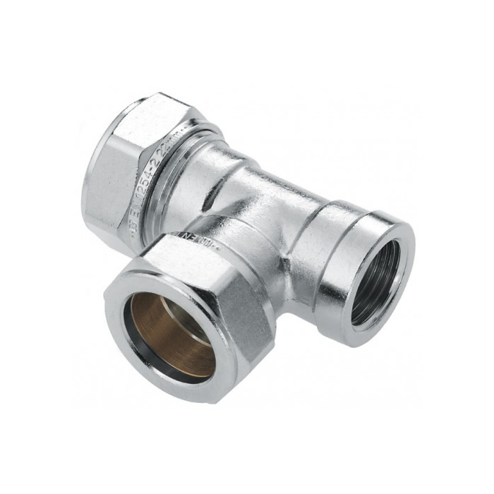 Bonfix messing t-stuk vertind knel 22 mm x knel 22 mm x binnendraad 3/4"
