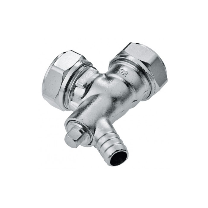 Bonfix messing Knie met aftapgelegenheid vertind 2 x knel 22 mm