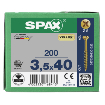 Spax Glaslatschroeven Z2 Geel Verzinkt 3 5 mm Deeldraad, verzinkt, PVC, 5 mm, 3-5, 3 5, geschikt voor leidingsystemen