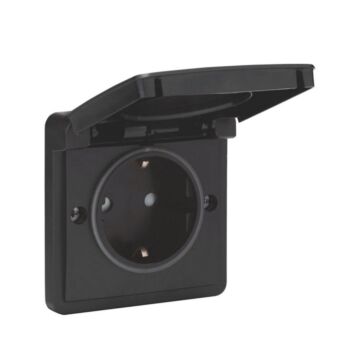 Niko new hydro zwarte spuitwaterdichte wandcontactdoos 1-voudig