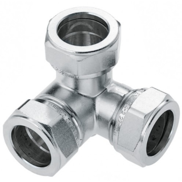 Bonfix messing hoek T-stuk 90° 3 x knel vernikkeld