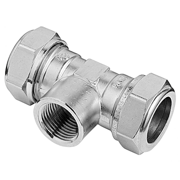 Bonfix messing T-stuk 2 x knel 90° x binnendraad vernikkeld